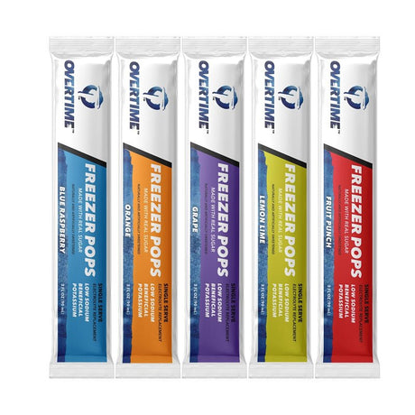 Overtime 40-SFREEZERPOPS Freezer Pops Variety Pack, Fruit Punch, Grape, Lemon-Lime, Orange, Raspberry Blue, 3 oz