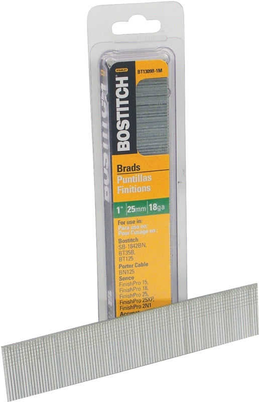 Bostitch BT1309B-1M Nail, 1 in L, 18 Gauge, Steel, Coated, Brad Head, Smooth Shank, 1000/PK, Pack of 10