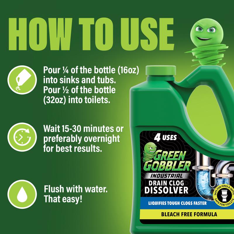 Green Gobbler Gel Hair Clog Remover 64 oz, Pack of 4