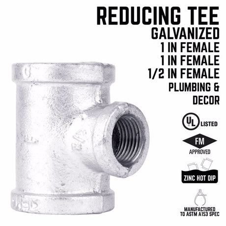 STZ Industries 1 in. FIP X 1 in. D FIP 0.5 in. D FIP Galvanized Malleable Iron Reducing Tee
