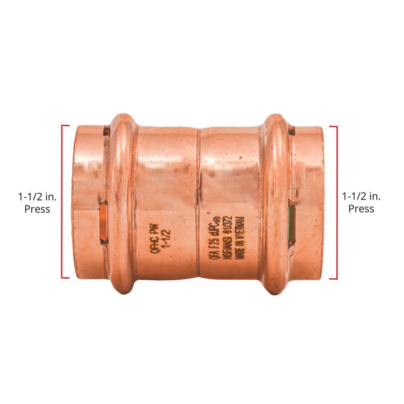 QuickFitting 1-1/2 in. Press in. Press in. Copper Coupling with Stop
