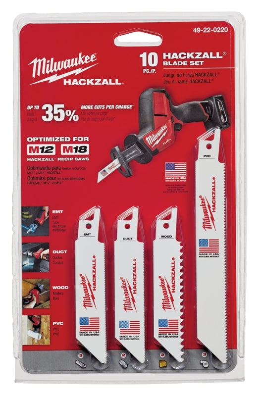 Milwaukee 49-22-0220 Reciprocating Saw Blade Set, 10-Piece, Bi-Metal, White, Bright