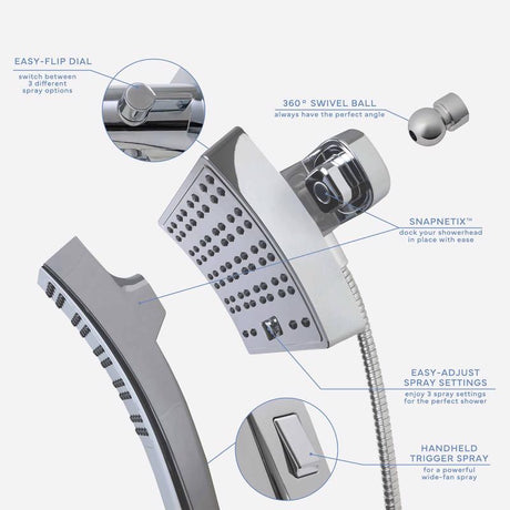 Danco Seventy Chrome 3 settings Showerhead Combo 1.8 gpm