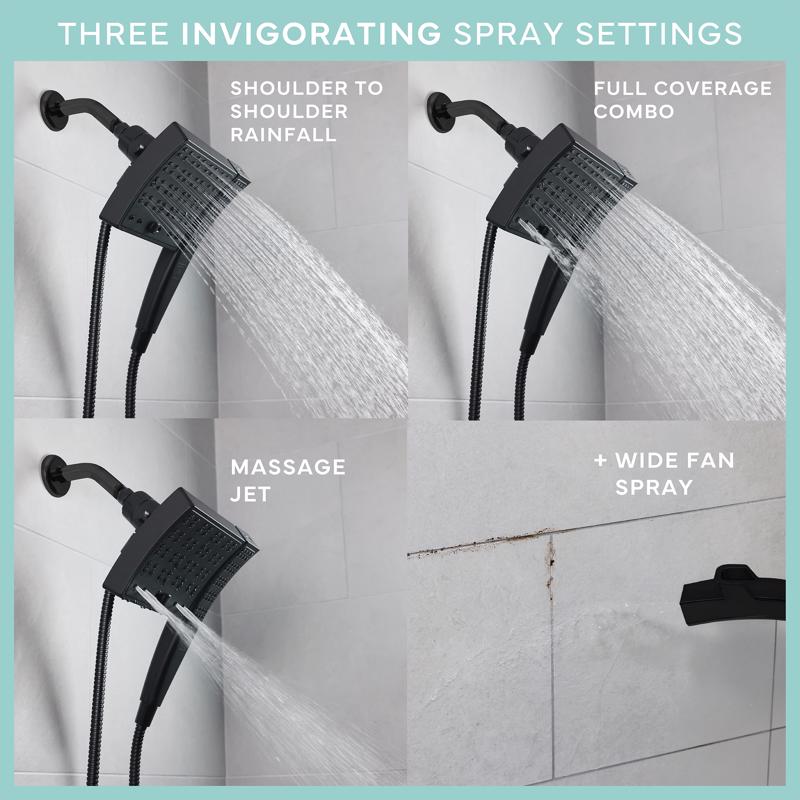 Danco Seventy Matte Black 3 settings Showerhead Combo 1.8 gpm