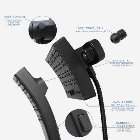 Danco Seventy Matte Black 3 settings Showerhead Combo 1.8 gpm