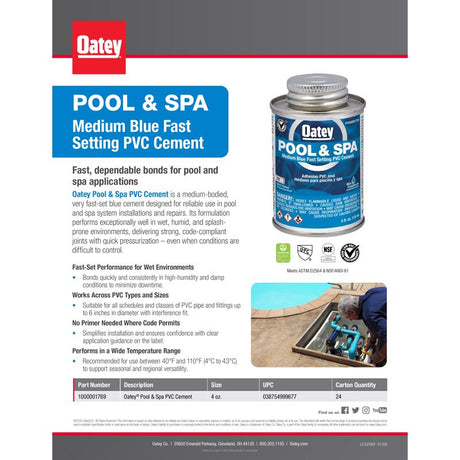 Oatey Blue Solvent Cement For PVC 4 fl. oz.