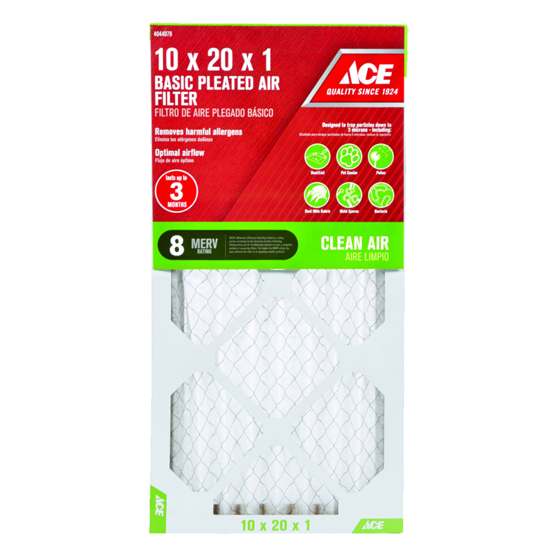 Ace 10 in. W X 20 in. H X 1 in. D Synthetic 8 MERV Pleated Air Filter 1 pk, Pack of 12
