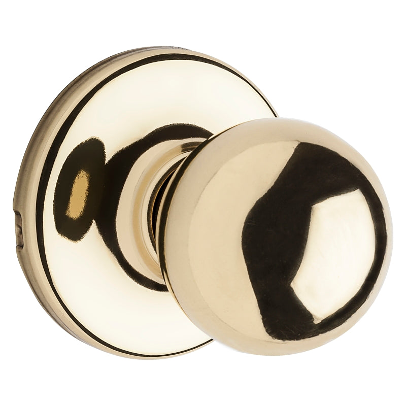 Kwikset 200P 3RCLRCS Passage Knob, Zinc, Polished Brass, 2-3/8 to 2-3/4 in Backset, 1-3/8 to 1-3/4 in Thick Door