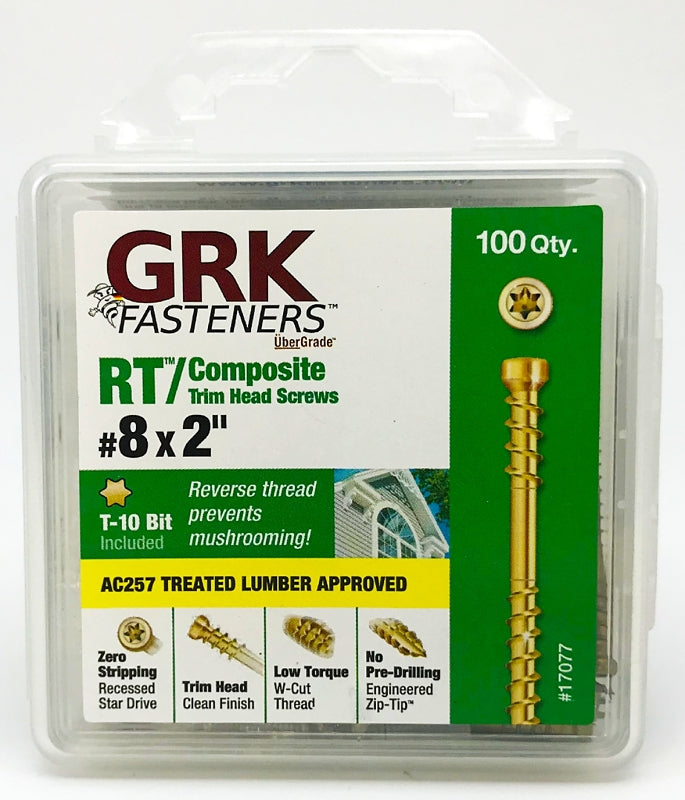 GRK Fasteners RT Series 119077 Screw, #8 Thread, 2 in L, Trim Head, Star Drive, Steel, Climatek, 100 PK