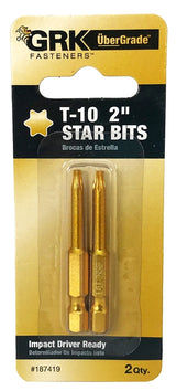 GRK Fasteners 187419 Drive Bit, T10 Drive, Star Drive, Hex Shank, 2 in L, Steel