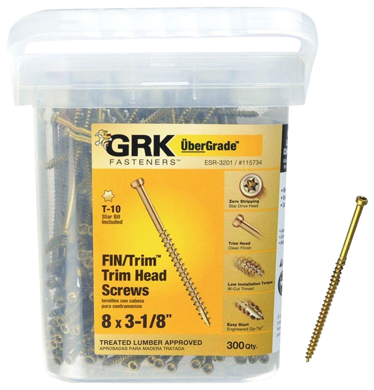 GRK Fasteners FIN/Trim 115734 Finishing Screw, #8 Thread, 3-1/8 in L, Trim Head, Star Drive, Steel, Climatek-Coated