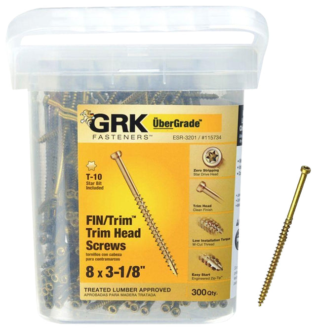 GRK Fasteners FIN/Trim 115734 Finishing Screw, #8 Thread, 3-1/8 in L, Trim Head, Star Drive, Steel, Climatek-Coated
