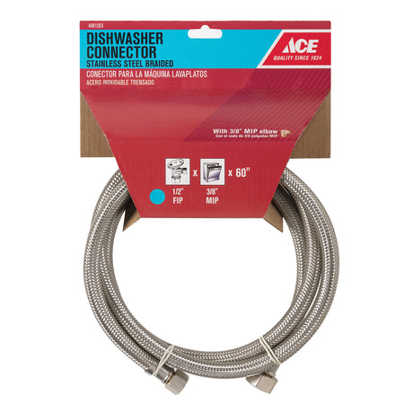 Ace 1/2 in. FIP in. X 3/8 in. D Compression 60 in. Braided Stainless Steel Dishwasher Supply Line