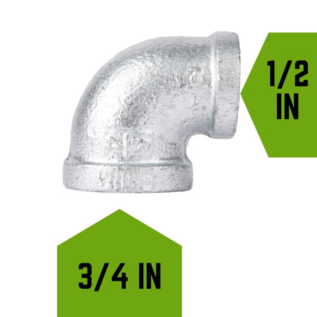 STZ Industries 3/4 in. FIP each X 1/2 in. D FIP Galvanized Malleable Iron 90 degree Reducing Elbow, Pack of 5