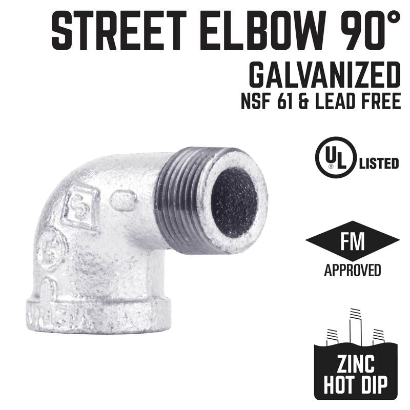 STZ Industries 1-1/2 in. FIP each X 1-1/2 in. D MIP Galvanized Malleable Iron 90 Degree Street Elbow