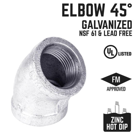 STZ Industries 1-1/2 in. FIP each X 1-1/2 in. D FIP Galvanized Malleable Iron 45 Degree Elbow