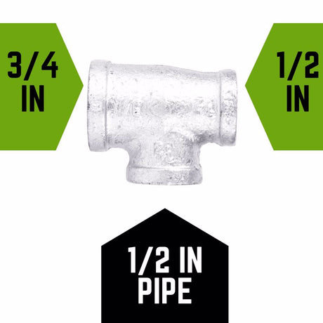 STZ Industries 3/4 in. FIP each X 1/2 in. D FIP 3/4 in. D FIP Galvanized Malleable Iron Reducing Tee