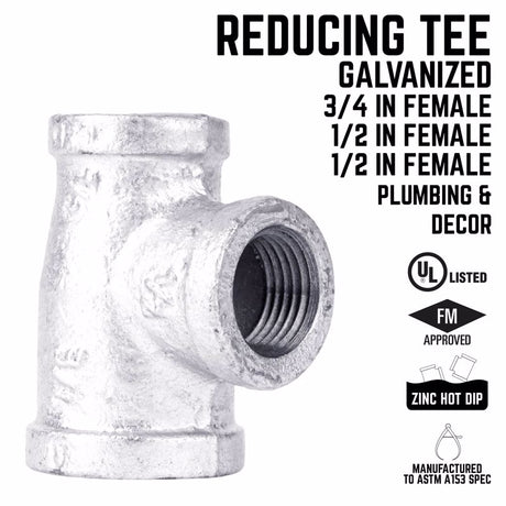 STZ Industries 3/4 in. FIP each X 1/2 in. D FIP 3/4 in. D FIP Galvanized Malleable Iron Reducing Tee