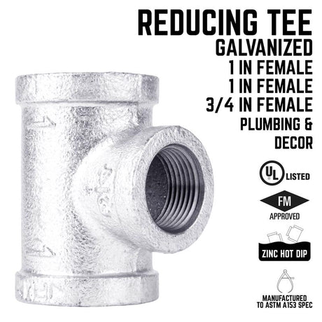 STZ Industries 1 in. FIP each X 1 in. D FIP 3/4 in. D FIP Galvanized Malleable Iron Reducing Tee