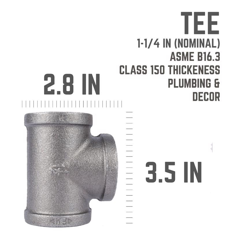 STZ Industries 1-1/4 in. FIP each X 1-1/4 in. D FIP 1-1/4 in. D FIP Black Malleable Iron Tee