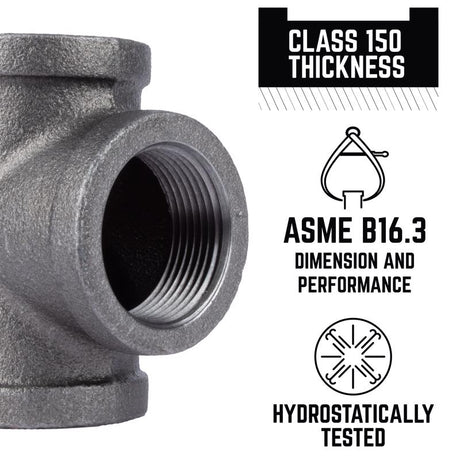 STZ Industries 1-1/4 in. FIP each X 1-1/4 in. D FIP 1-1/4 in. D FIP Black Malleable Iron Tee