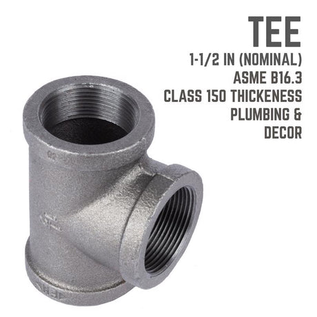 STZ Industries 1-1/2 in. FIP each X 1-1/2 in. D FIP 1-1/2 in. D FIP Black Malleable Iron Tee