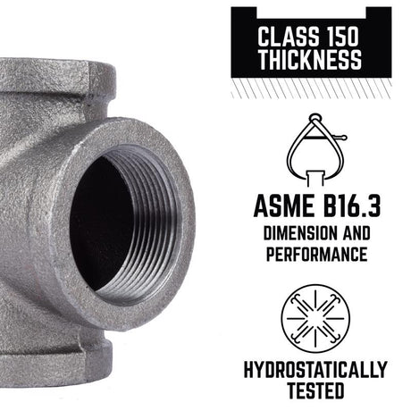 STZ Industries 1-1/2 in. FIP each X 1-1/2 in. D FIP 1-1/2 in. D FIP Black Malleable Iron Tee