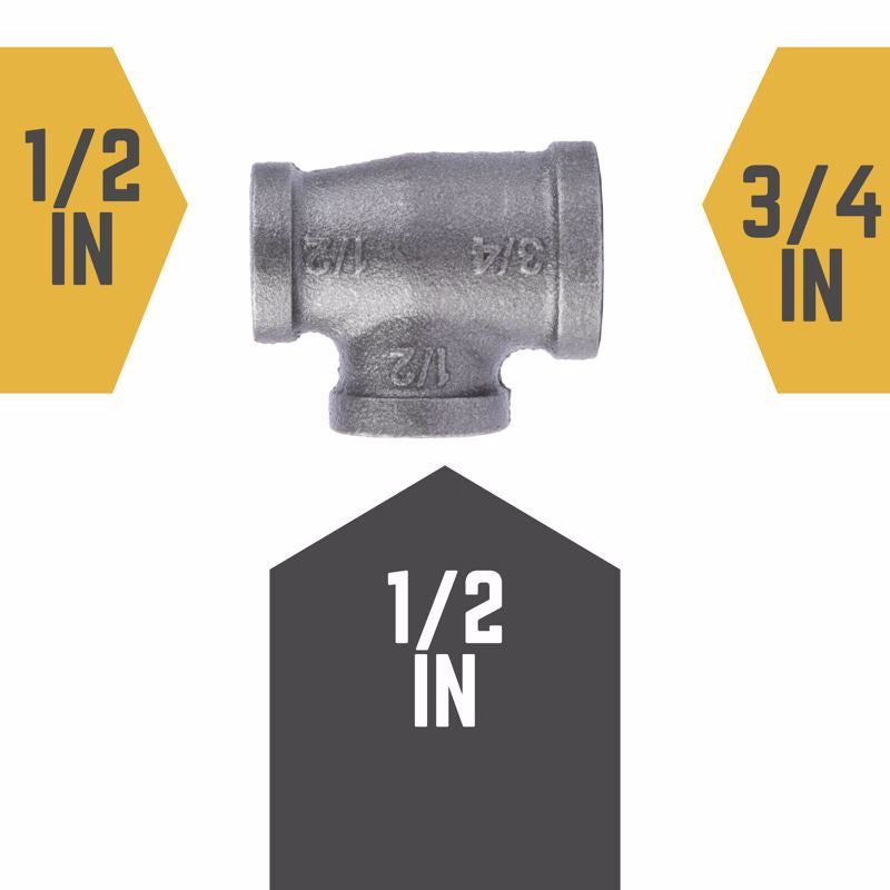 STZ Industries 3/4 in. FIP each X 1/2 in. D FIP 1/2 in. D FIP Black Malleable Iron Reducing Tee