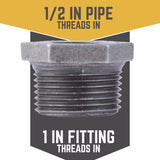 STZ Industries 1 in. MIP each X 1/2 in. D FIP Black Malleable Iron Hex Bushing