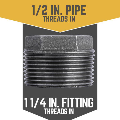 STZ Industries 1-1/4 in. MIP each X 1/2 in. D FIP Black Malleable Iron Hex Bushing