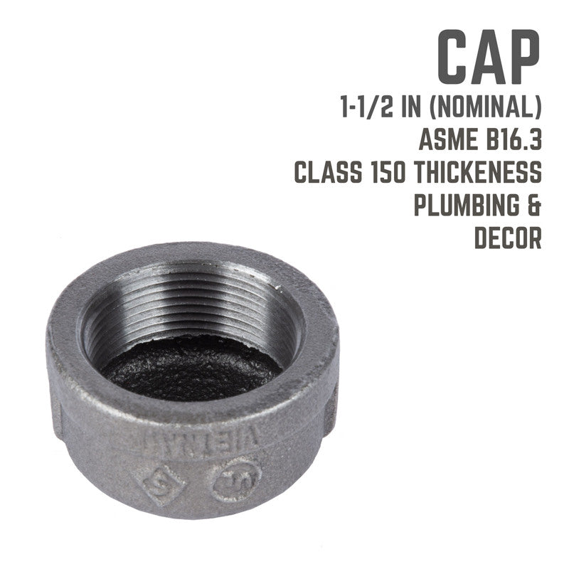 STZ Industries 1-1/2 in. FIP each Black Malleable Iron Cap