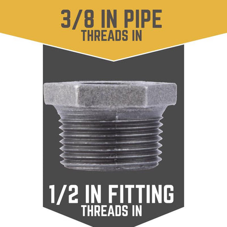 STZ Industries 1/2 in. MIP each X 3/8 in. D FIP Black Malleable Iron Hex Bushing, Pack of 5