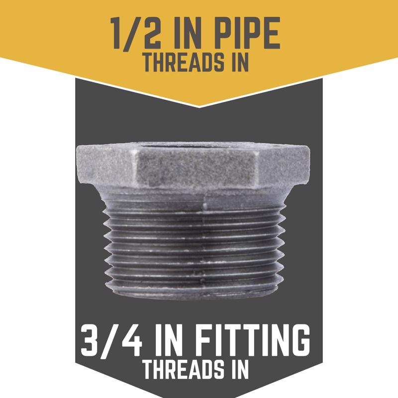 STZ Industries 3/4 in. MIP each X 1/2 in. D FIP Black Malleable Iron Hex Bushing, Pack of 5