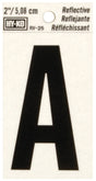 Hy-Ko RV-25/A Reflective Letter, 1-1/2 in W x 3 in H Dimensions, Character: A, 2 in H Character, Black Character, Vinyl, Pack of 10