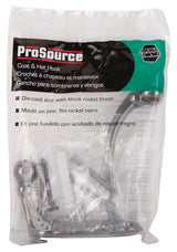 ProSource H-015-BLN Coat and Hat Hook, 33 lb, 2-Hook, 1-1/2 in Opening, Zinc, Nickel