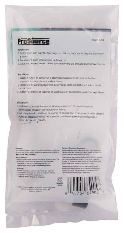 ProSource H20-B028-PS Light-Duty Hinge Pin Door Stop, 2-1/4 in Projection, Die-Cast Zinc & Plastic, Venetian Bronze