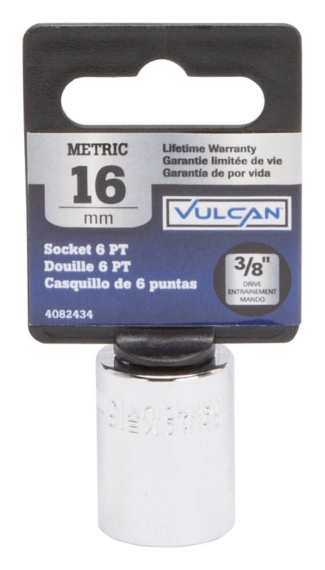 Vulcan MT6499677 Drive Socket, 16 mm Socket, 3/8 in Drive, 6-Point, Chrome Vanadium Steel, Chrome