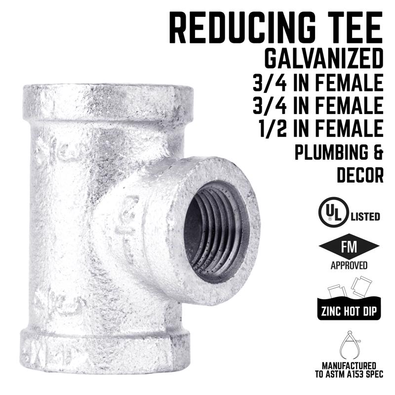 STZ Industries 3/4 in. FIP each X 3/4 in. D FIP 1/2 in. D FIP Galvanized Malleable Iron Tee, Pack of 5