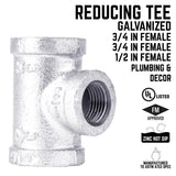 STZ Industries 3/4 in. FIP each X 3/4 in. D FIP 1/2 in. D FIP Galvanized Malleable Iron Tee, Pack of 5