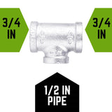 STZ Industries 3/4 in. FIP each X 3/4 in. D FIP 1/2 in. D FIP Galvanized Malleable Iron Tee, Pack of 5