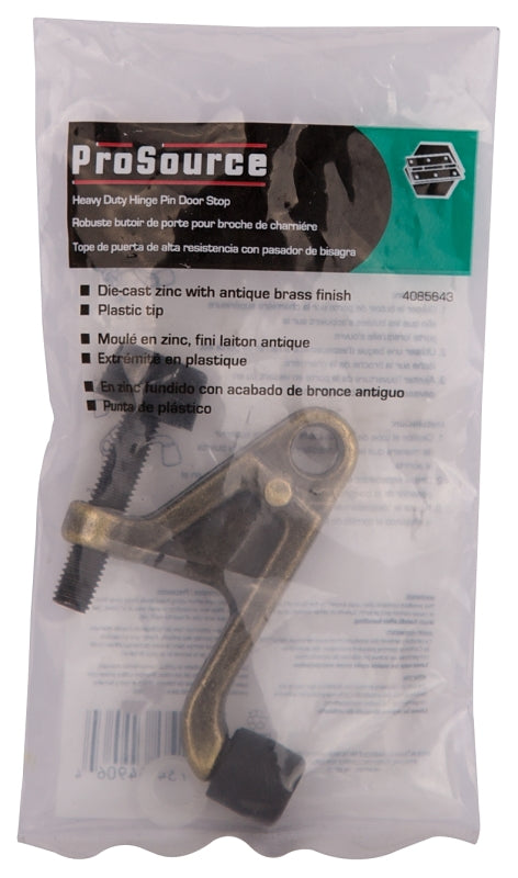 ProSource H20-B031-PS Heavy-Duty Hinge Pin Door Stop, 2-3/4 in Projection, Die-Cast Zinc & Plastic, Antique Brass