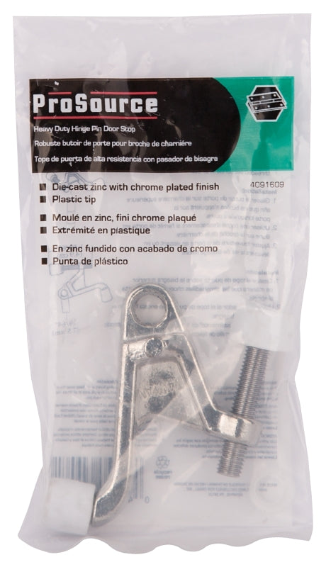 ProSource H20-B032-PS Heavy-Duty Hinge Pin Door Stop, 2-3/4 in Projection, Die-Cast Zinc & Plastic, Chrome