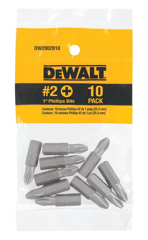 DEWALT DW2002B10 Standard Screwdriver Bit, #2 Drive, Phillips Drive, 1/4 in Shank, 1 in L, Steel