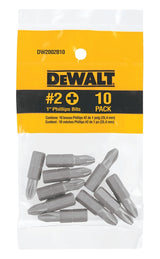 DEWALT DW2002B10 Standard Screwdriver Bit, #2 Drive, Phillips Drive, 1/4 in Shank, 1 in L, Steel