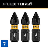DEWALT FlexTorq DWAF1PH1IR3 Impact Screwdriver Bit, #1 Drive, Phillips Drive, 1/4 in Shank, Hex Shank, 1 in L, Steel