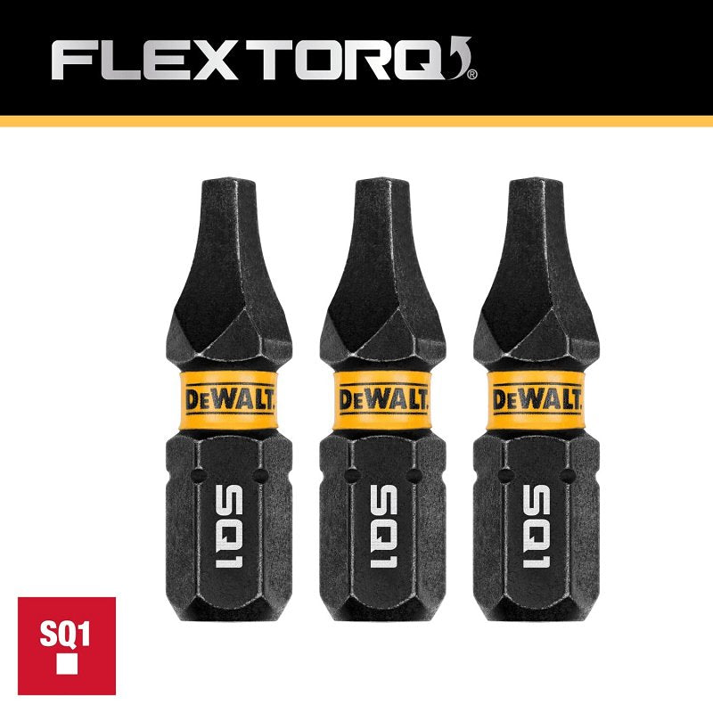 DEWALT FlexTorq DWAF1SQ1IR3 Impact Screwdriver Bit, #1 Drive, Square Drive, 1/4 in Shank, Hex Shank, 1 in L, Steel