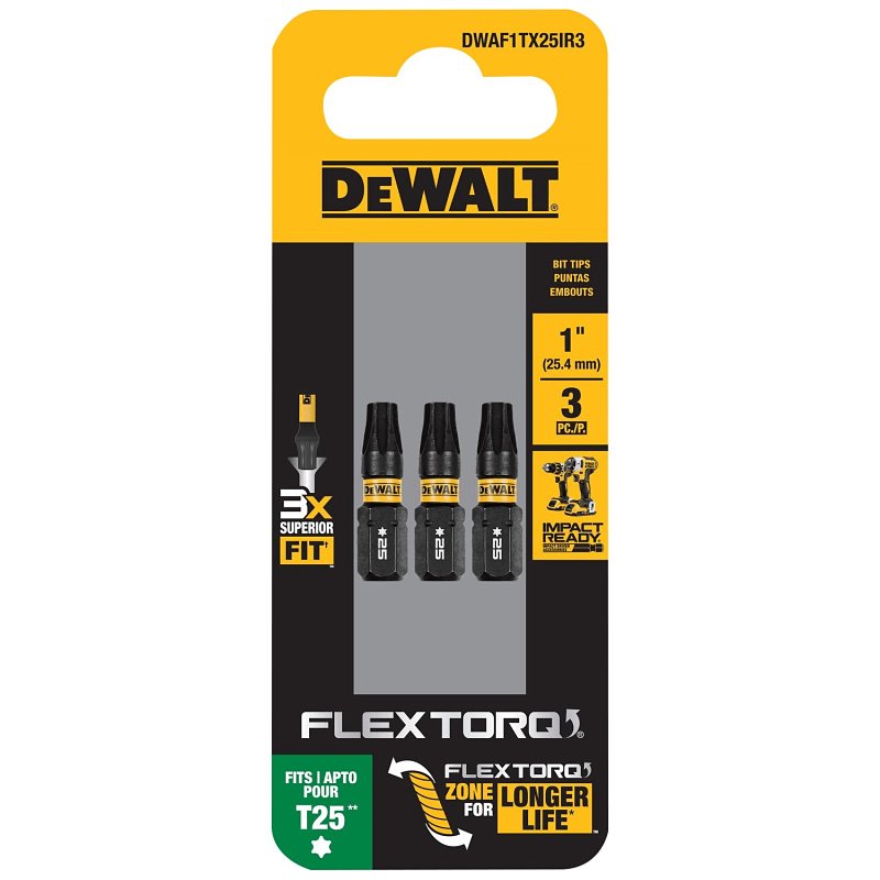 DEWALT FlexTorq DWAF1TX25IR3 Screwdriver Bit, T25 Drive, Torx Drive, 1 ...