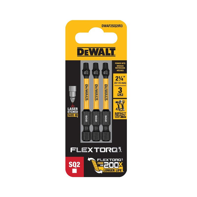 DEWALT FlexTorq DWAF2SQ2IR3 Screwdriver Bit, #2 Drive, Square Drive, 1/4 in Shank, Hex Shank, 2-1/4 in L, HSS