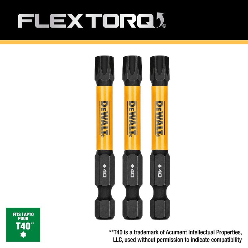 DEWALT FlexTorq DWAF2TX40IR3 Impact Screwdriver Bit, T40 Drive, Torx Drive, 1/4 in Shank, Hex Shank, 2-1/4 in L, Steel