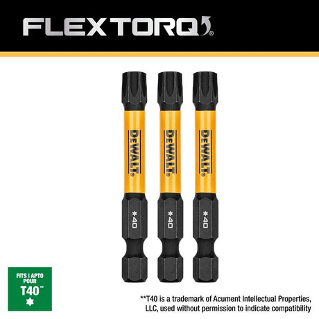 DEWALT FlexTorq DWAF2TX40IR3 Impact Screwdriver Bit, T40 Drive, Torx Drive, 1/4 in Shank, Hex Shank, 2-1/4 in L, Steel
